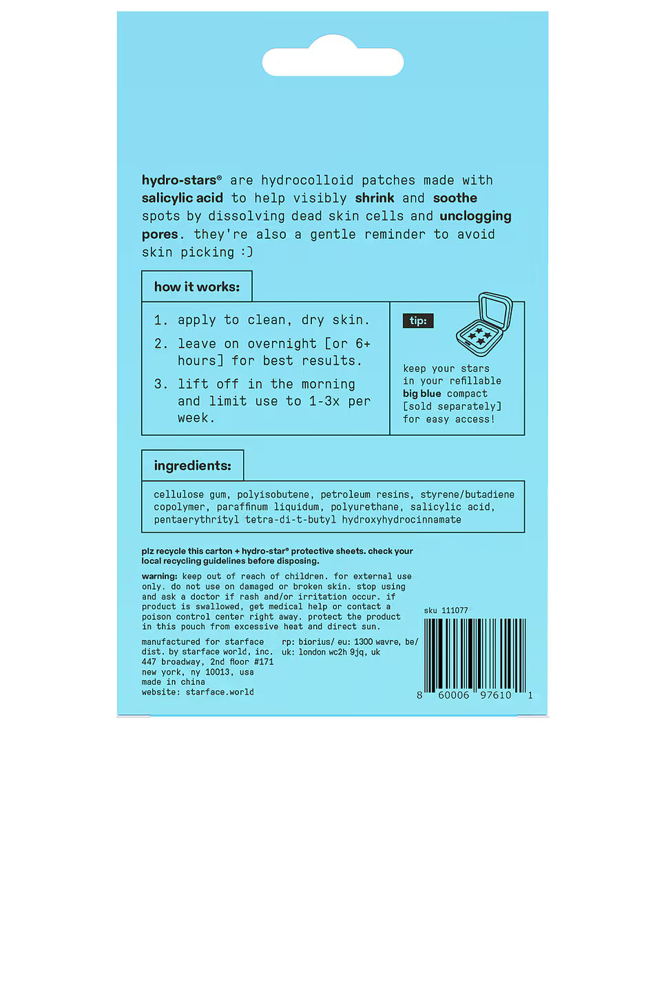 Starface Hydro-Star + Salicylic Acid – Parches para Espinillas (32 pzs)
